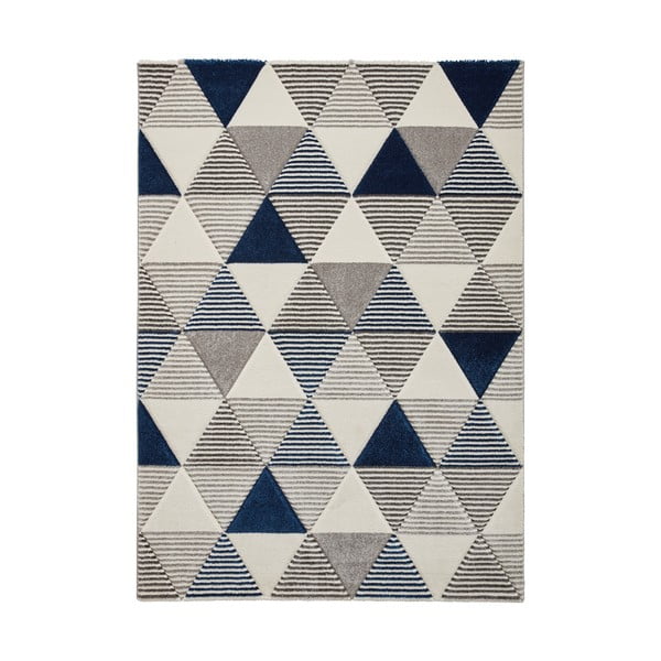 Mėlynos ir pilkos spalvos kilimas Think Rugs Brooklyn Geo, 160 x 220 cm