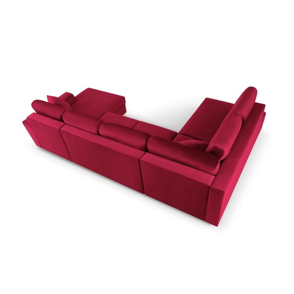 Raudonos spalvos iš velveto sulankstoma/su sandėliavimo vieta kampinė sofa (su kairiuoju kampu/„U“ formos) Kyoto – Cosmopolitan Design-image-4