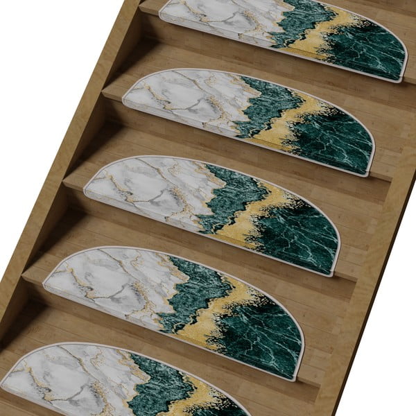 Laiptų kilimėlių rinkiniai smaragdinės spalvos/kreminės spalvos 16 vnt. 20x65 cm Golden Marble – Vitaus-image-1