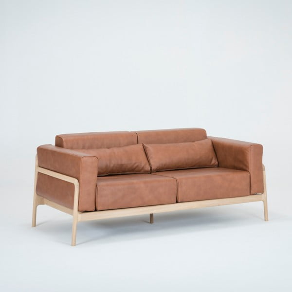 Ruda buivolo odos sofa su ąžuolo masyvo konstrukcija Gazzda Fawn, 180 cm-image-2