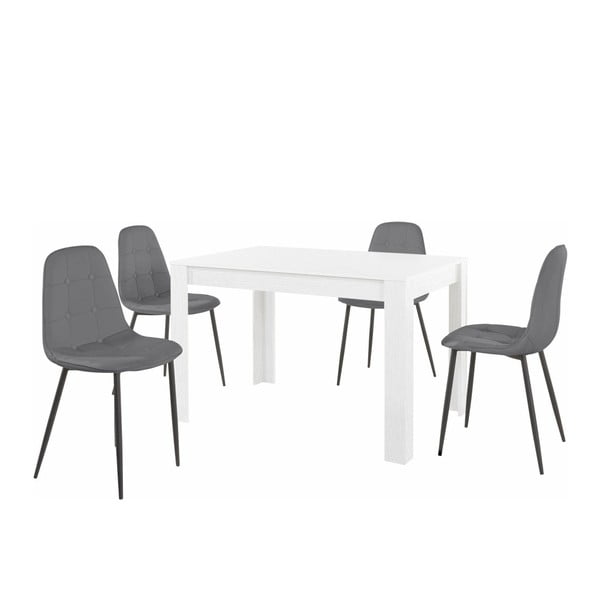 Balto valgomojo stalo ir 4 pilkų valgomojo kėdžių komplektas "Støraa Lori Lamar