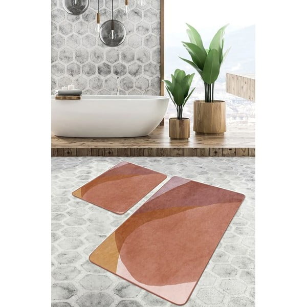 Rudos spalvos iš velveto vonios kilimėliai 2 vnt. 60x100 cm – Mila Home-image-2