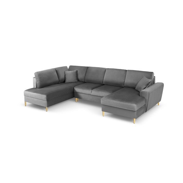 Šviesiai pilkos spalvos iš velveto sulankstoma/su sandėliavimo vieta kampinė sofa (su kairiuoju kampu/„U“ formos) Kyoto – Cosmopolitan Design-image-1