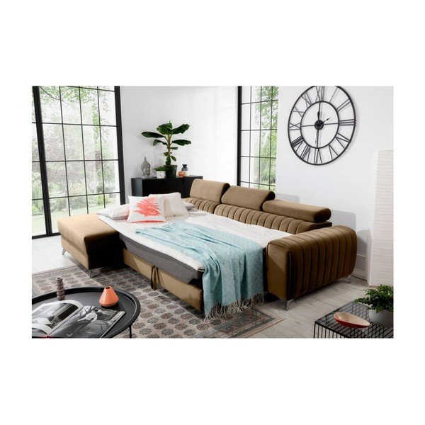 Šviesiai rudos spalvos iš velveto sulankstoma/su sandėliavimo vieta kampinė sofa (su kairiuoju kampu/su gultu) Grayson – ELTAP-image-4