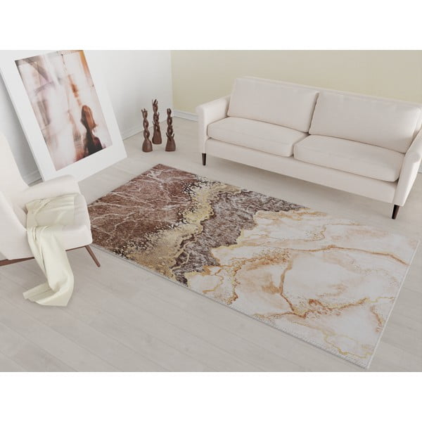 Konjako rudos ir kreminės spalvos plaunamas kilimas 150x80 cm - Vitaus-image-1