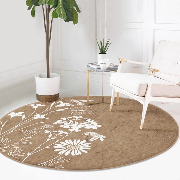 Skalbiamas/robotiniams dulkių siurbliams apvalios formos kilimas šviesiai rudos spalvos ø 100 cm Comfort – Mila Home-image-2