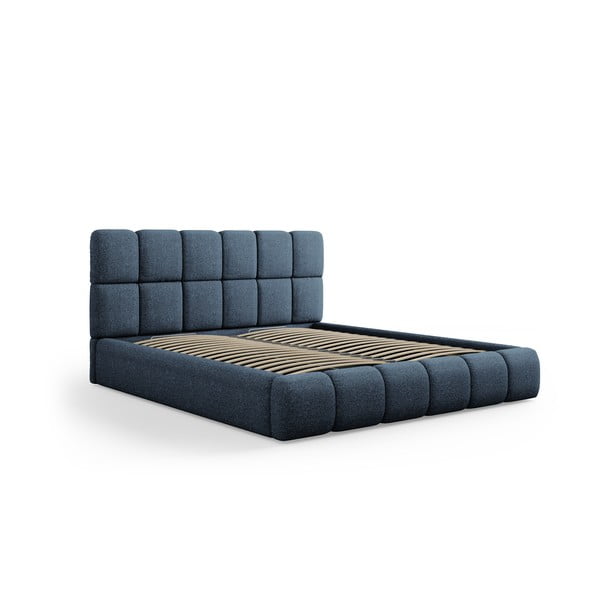Dvigulė lova tamsiai mėlynos spalvos audiniu dengta su sandėliavimo vieta su lovos grotelėmis 140x200 cm Bellis – Micadoni Home