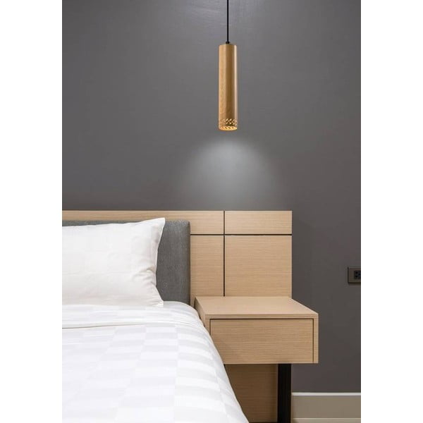 Kabantis šviestuvas juodos spalvos ø 7 cm su mediniu gaubtu Tubo – Candellux Lighting-image-1