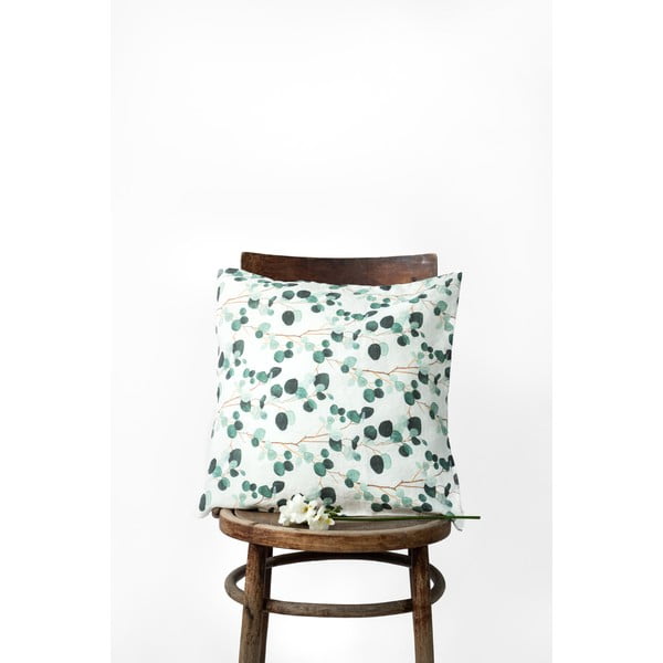 Baltos ir žalios spalvos lininis užvalkalas Linen Tales Eucalyptus, 50 x 50 cm-image-1