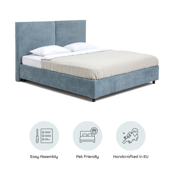 Mėlynos spalvos dvigulė lova audiniu dengta su sandėliavimo vieta su grotelėmis 180x200 cm Myra Bold – Bonami Selection-image-4