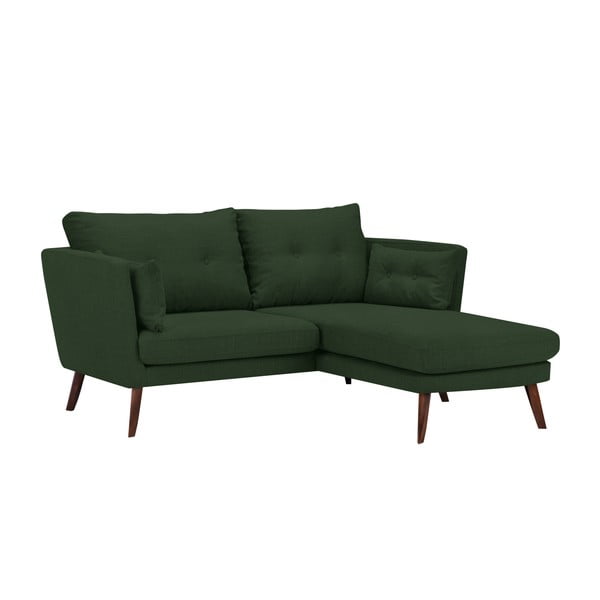 Žalia trivietė sofa "Mazzini Sofas Elena", su šezlongu dešiniajame kampe