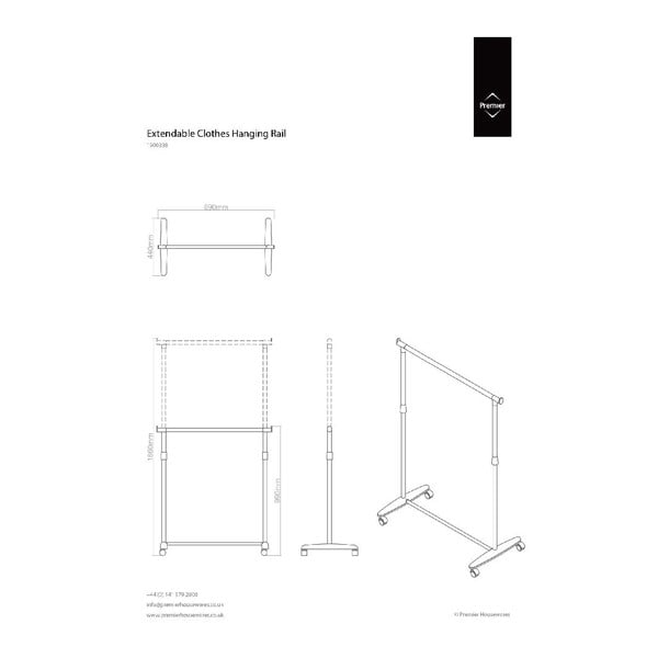 Iš metalo teleskopinė/su ratukais drabužių kabykla sidabrinės spalvos – Premier Housewares-image-4