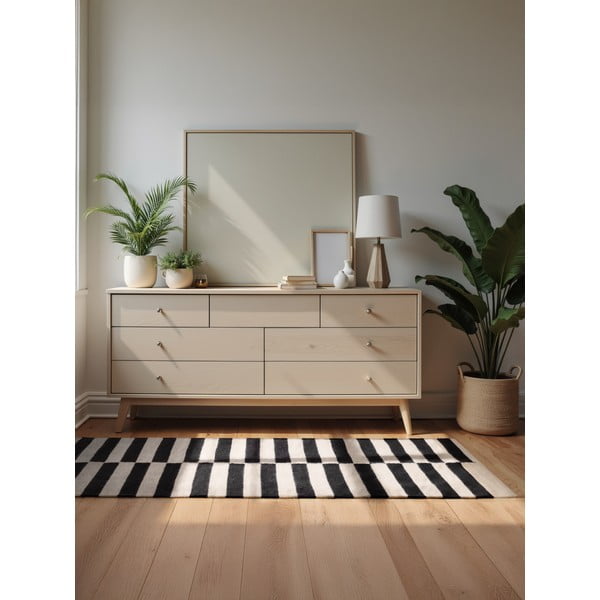 Apverčiamas/rankų darbo iš vilnos kilimas juodos ir baltos spalvos 80x150 cm Donna – Hanse Home-image-1