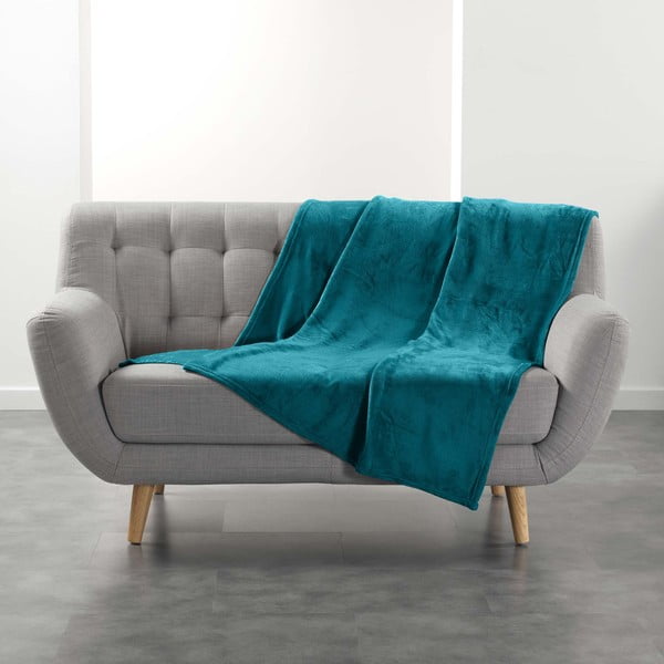 Mėlynos spalvos iš mikroflanelės antklodė ir pledas 125x150 cm Flanou – douceur d'intérieur