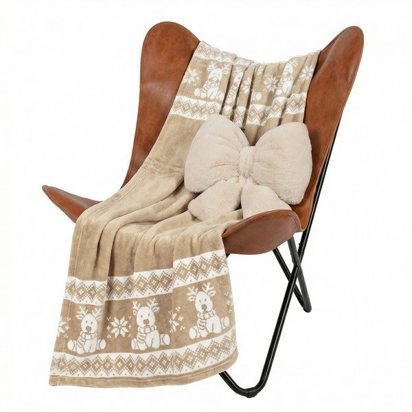 Smėlio spalvos iš flanelės antklodė ir pledas su Kalėdų motyvu 130x160 cm XMAS – Tiseco Home Studio-image-3