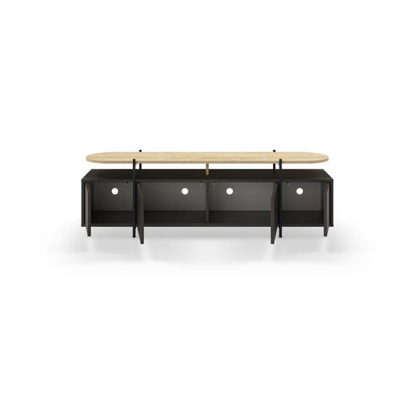 TV spintelė juodos spalvos iš ąžuolo 160x48 cm Hinoa – Marckeric-image-2