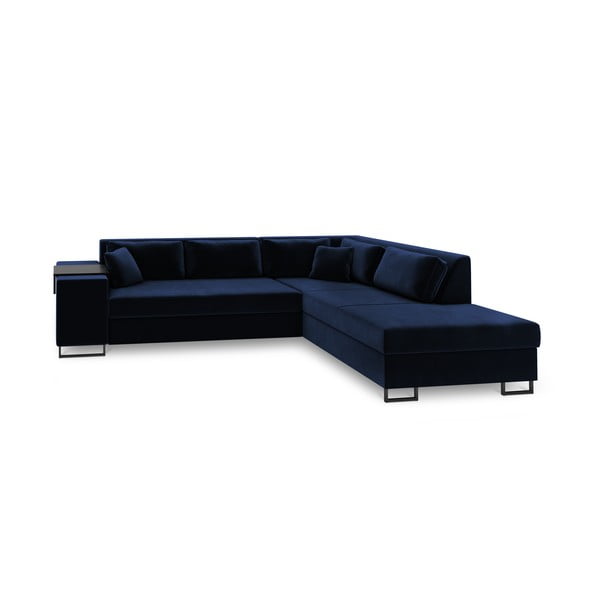 Mėlyna aksominė kampinė sofa-lova Cosmopolitan Design York, kampas dešinėje