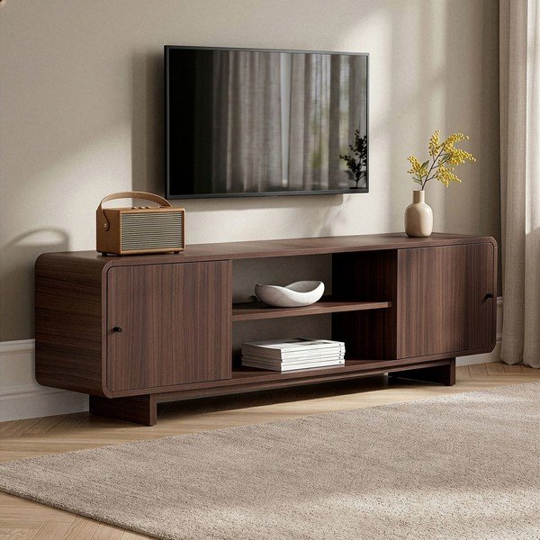 Tamsios natūralios spalvos TV spintelė iš riešutmedžio 180x52x34 cm Mirel – Nordure-image-3