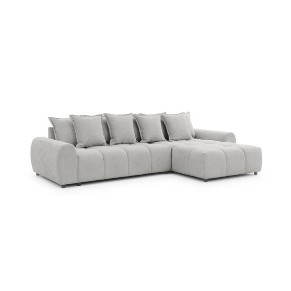 Šviesiai pilkos spalvos kampinė sofa (su dešiniuoju kampu/su gultu) Albane  – Ropez-image-3