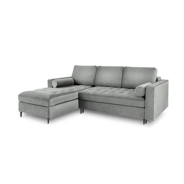 Šviesiai pilka aksominė kampinė sofa-lova Milo Casa Santo, kampas kairėje-image-3