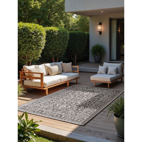 Juodos ir baltos spalvos lauko ir vidaus kilimas 200x290 cm Duet Kona – NORTHRUGS-image-2