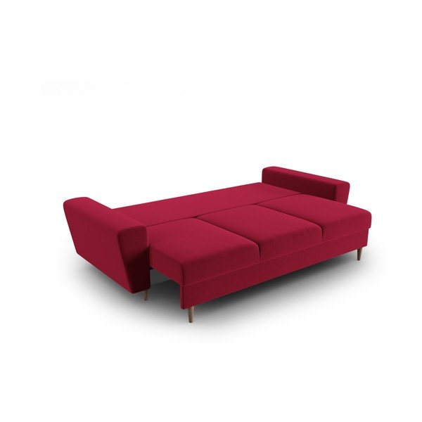 Raudonos spalvos iš velveto sulankstoma/su sandėliavimo vieta sofa 235 cm Kyoto – Cosmopolitan Design-image-2