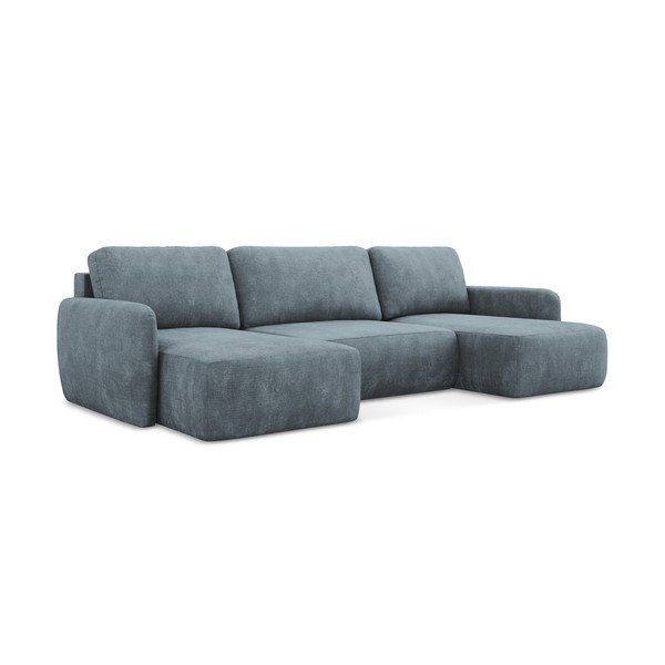 Pilkai mėlynos spalvos iš šenilinio audinio sulankstoma/su sandėliavimo vieta kampinė sofa („U“ formos) Lilo – Makamii-image-3