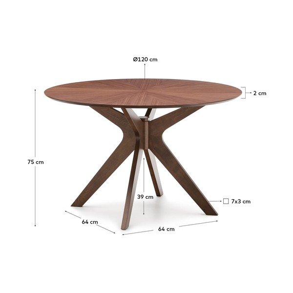 Apvalios formos valgomojo stalas su riešutmedžio dekoro stalviršiu ø 120 cm Naanim – Kave Home-image-4