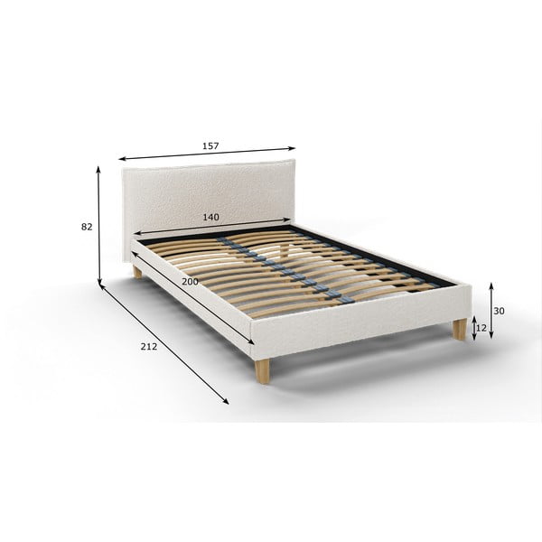 Kreminės spalvoss spalvos minkšta dvigulė lova su grotelėmis 140x200 cm Tina - Ropez-image-4