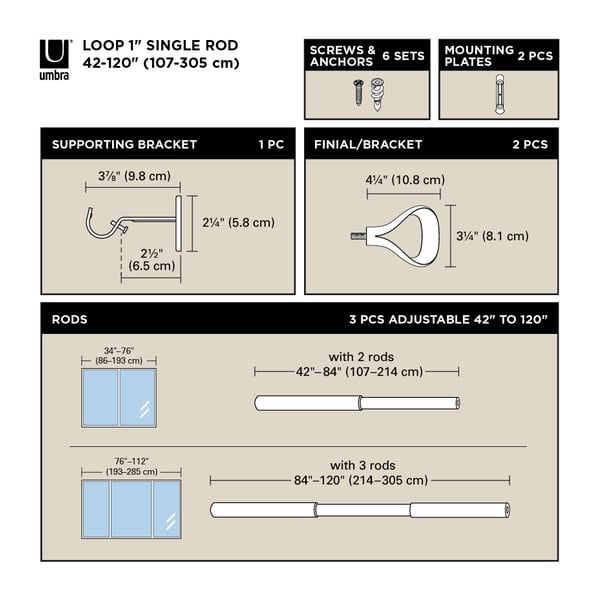 Iš nerūdijančio plieno išplečiamas užuolaidos strypas 107 - 305 cm Loop – Umbra-image-4