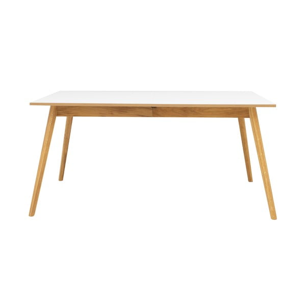 Baltas sulankstomas pietų stalas su ąžuolo apdaila Tenzo Dot, 205 x 90 cm