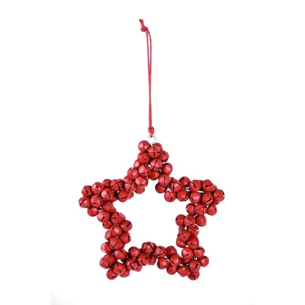 Raudona kabanti dekoratyvinė žvaigždė iš metalinių varpelių Ego Dekor Varpeliai, aukštis 9,5 cm