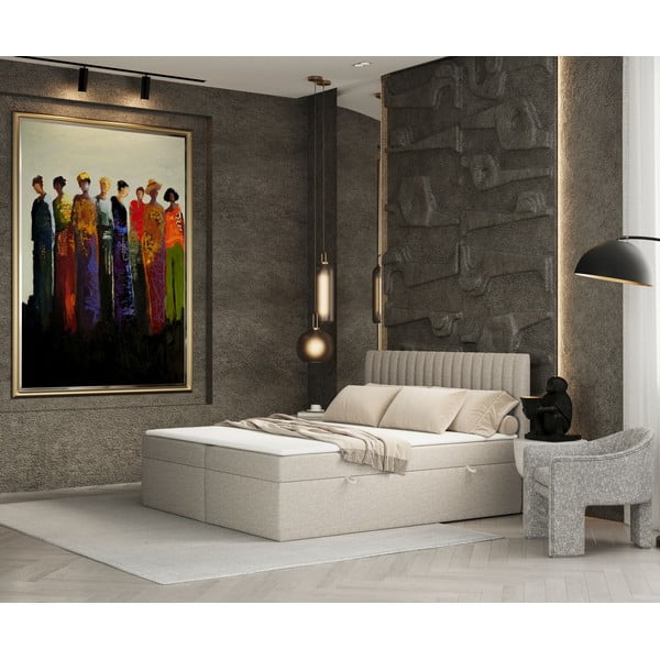 Spyruoklinė lova smėlio spalvos su sandėliavimo vieta 140x200 cm Spencer – Maison de Rêve-image-1