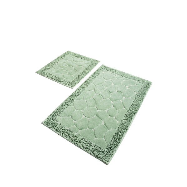 2 žalių medvilninių vonios kilimėlių rinkinys 100x60 cm Stone – Foutastic