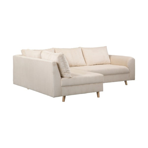 Kampinė sofa kreminės spalvos iš kordinio velveto (su kairiuoju kampu) Ariella – Ropez-image-4