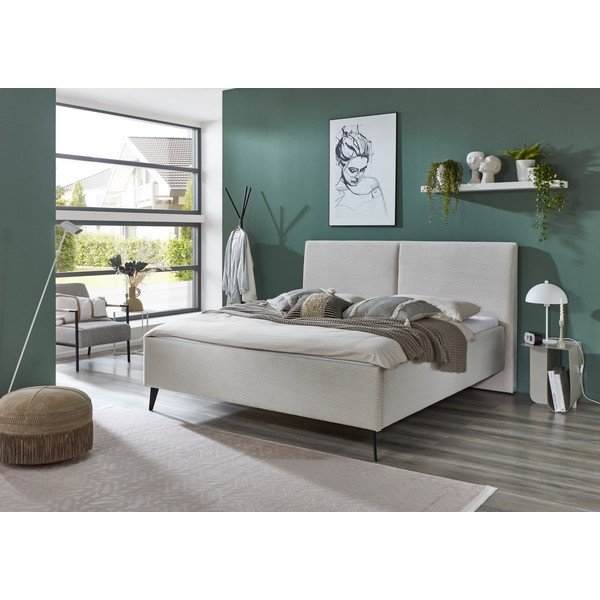 Smėlio spalvos dvigulė lova audiniu dengta su sandėliavimo vieta su lovos grotelėmis 180x200 cm Lando – Meise Möbel-image-1