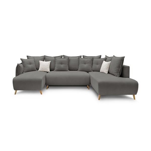 Sulankstoma kampinė sofa pilkos spalvos (su dešiniuoju kampu/„U“ formos) Nessa – Bobochic Paris
