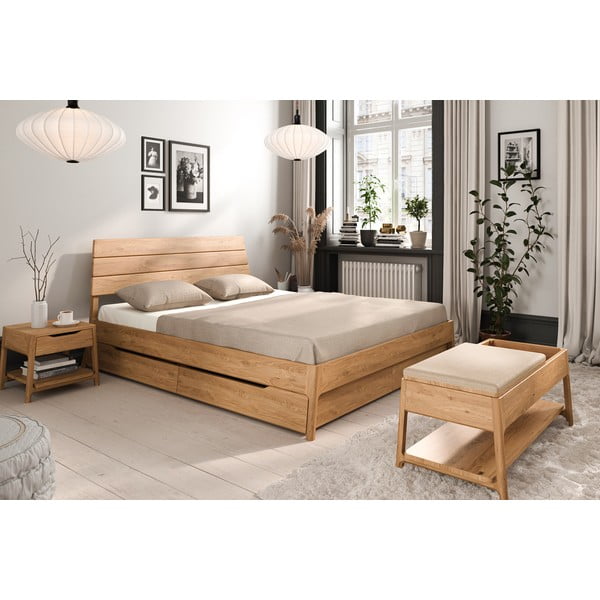 Dvigulė lova iš ąžuolo masyvo natūralios spalvos 180x200 cm Twig – The Beds-image-1