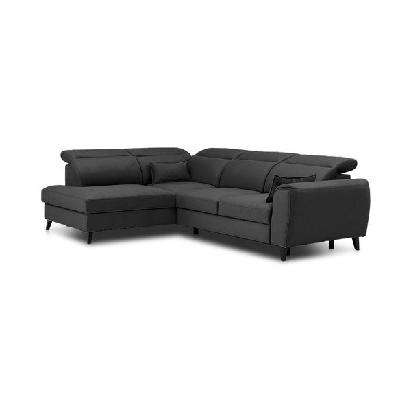 Tamsiai pilkos spalvos iš velveto sulankstoma/su sandėliavimo vieta kampinė sofa (su kairiuoju kampu/„L“ formos) Noble – ELTAP-image-2