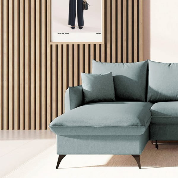 Šviesiai mėlynos spalvos sulankstoma/su sandėliavimo vieta kampinė sofa (su kairiuoju kampu/su gultu) Brim – Rodier-image-4