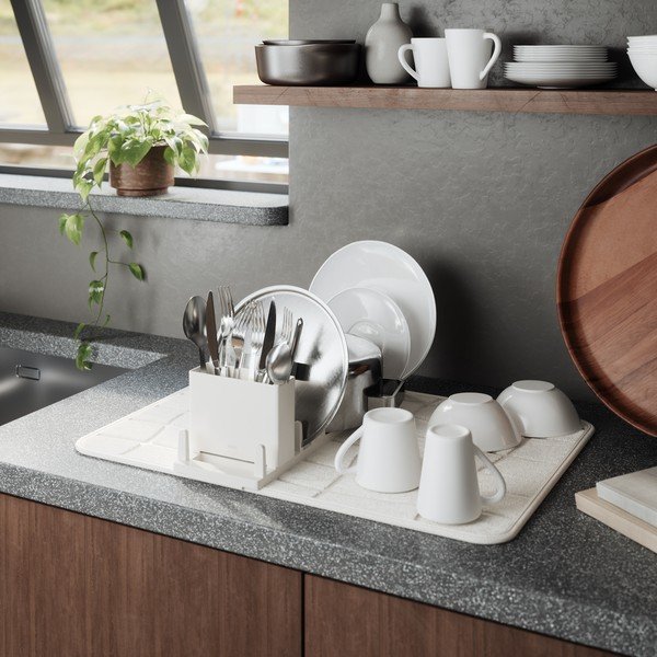Smėlio spalvos iš plastiko indų džiovinimo padėkliukas 61x43 cm Udry – Umbra-image-3