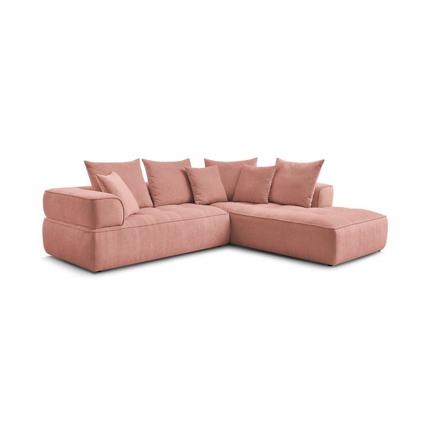 Rožinės spalvos iš šenilinio audinio kampinė sofa (su dešiniuoju kampu/„L“ formos) Whesley – Bobochic Paris-image-3