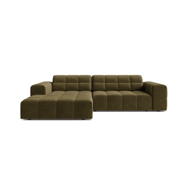 Khaki spalvos kampinė sofa iš velveto (su kairiuoju kampu/su gultu) Chicago – Cosmopolitan Design
