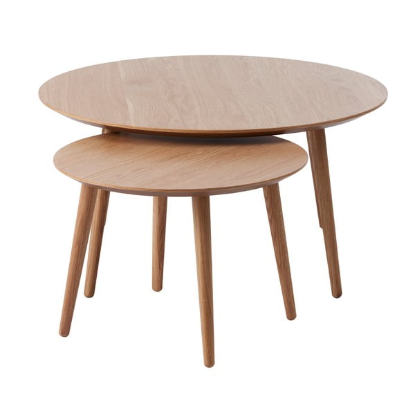 Apvalios formos kavos staliukai natūralios spalvos 2 vnt. iš ąžuolo ø 88 cm Adda – Unique Furniture-image-2