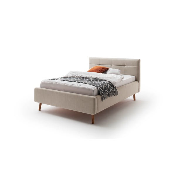 Smėlio spalvos dvigulė lova audiniu dengta su sandėliavimo vieta su lovos grotelėmis 140x200 cm Lotte – Meise Möbel-image-3