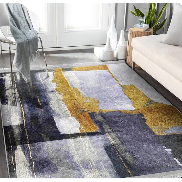 Skalbiamas kilimas geltonos spalvos/tamsiai mėlynos spalvos 80x150 cm Unique – Mila Home-image-2