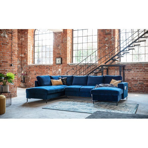 Mėlyna aksominė U formos sofa Miuform Lofty Lilly, kairysis kampas-image-4