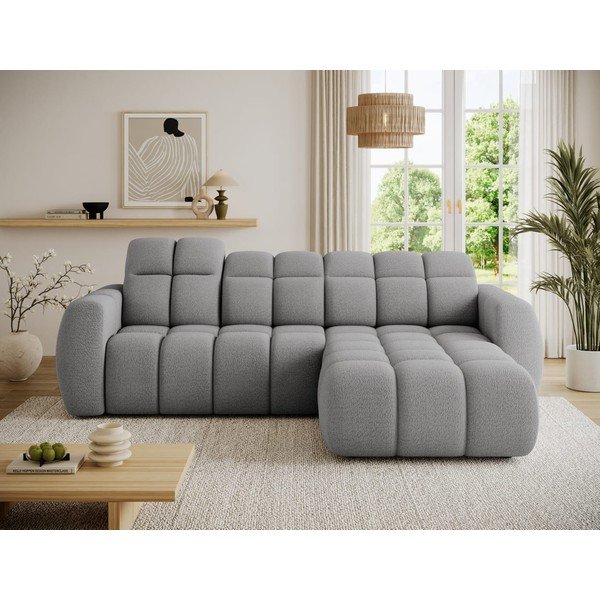 Pilkos spalvos kampinė sofa iš boucle (su dešiniuoju kampu/su gultu) Fanito – ELTAP-image-4