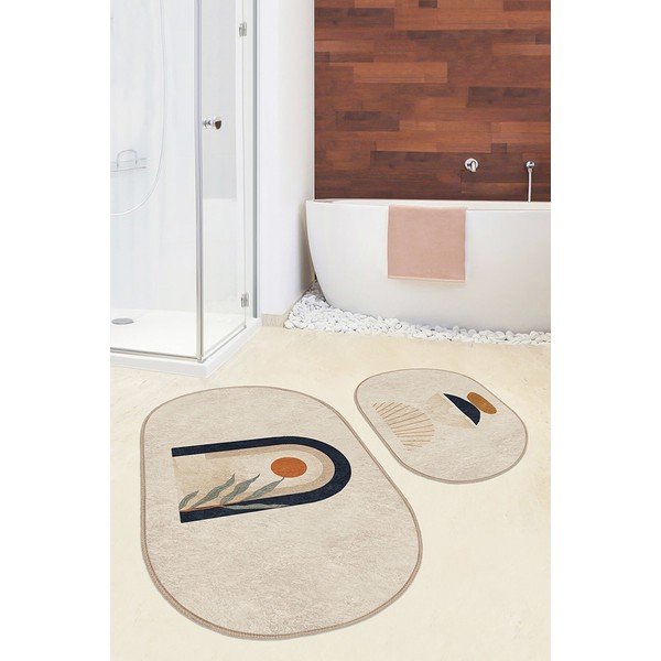 Vonios kilimėliai smėlio spalvos 2 vnt. 60x100 cm – Mila Home-image-1
