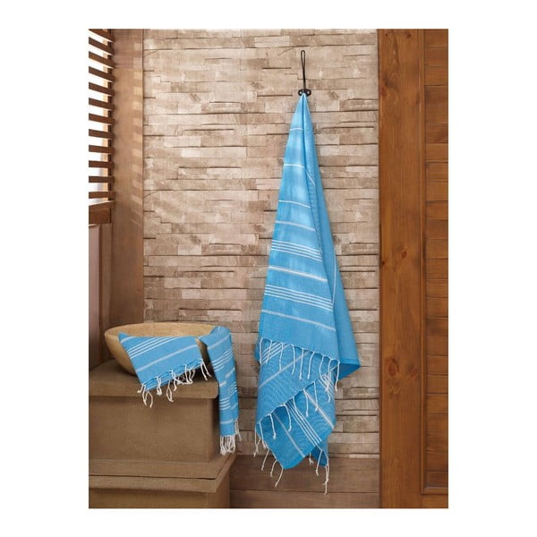 "Hammam Sultan" šviesiai mėlynas rankšluosčių ir vonios rankšluosčių rinkinys
